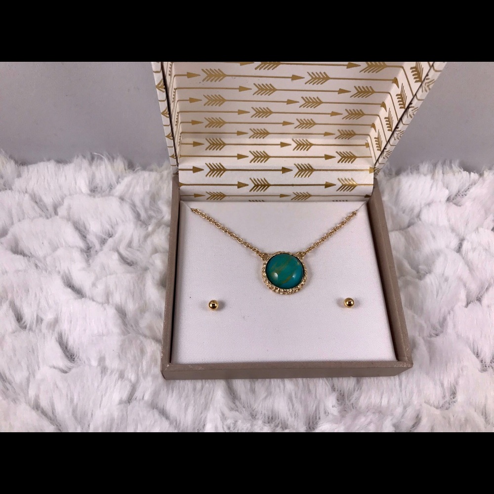 ✅🆕Teal and gold bubble glass necklace - Picture 4 of 8